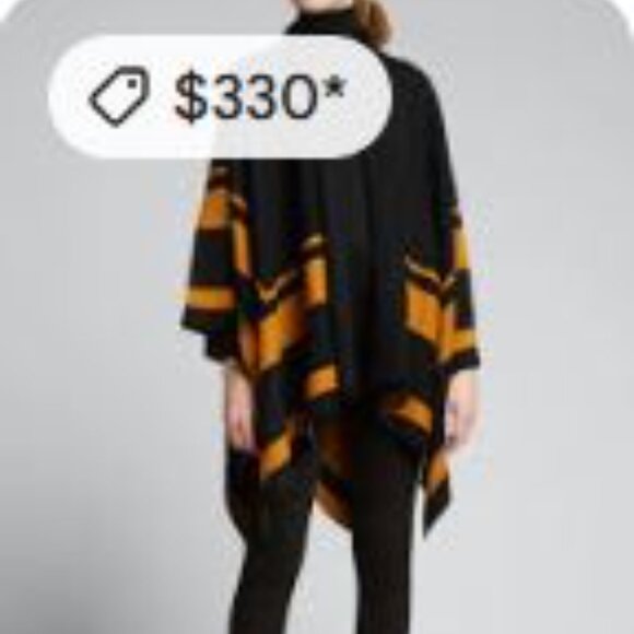 L'Agence Jake Bordered Stripe Cape Merino Wool Cotton Wrap - Picture 11 of 15